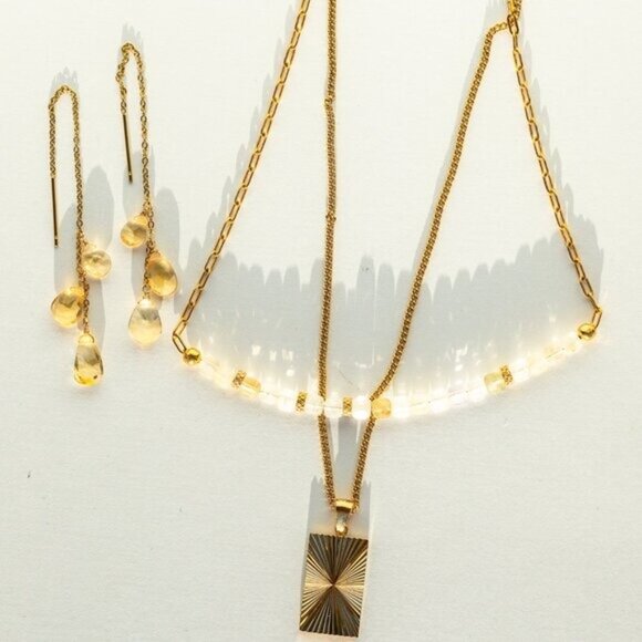 Stunning Citrine Earrings Threader Earrings Gemstone Jewelry Non-tarnish Gold - Picture 4 of 12